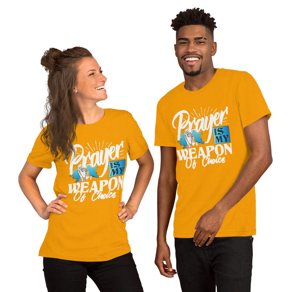 Absolutestacker2 Gold / S Prayer is my choice of weapon t-shirt